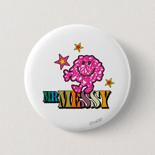 Bright Pink Mr. Messy   Sparkling Stars 2 Inch Round Button