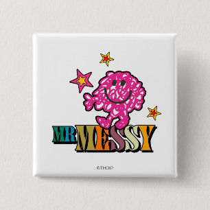 Bright Pink Mr. Messy   Sparkling Stars 2 Inch Square Button