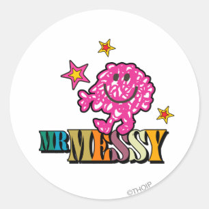 Bright Pink Mr. Messy Sparkling Stars Classic Round Sticker