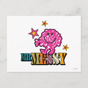 Bright Pink Mr. Messy   Sparkling Stars Postcard