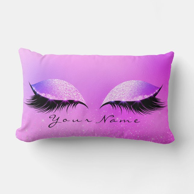 Bright Pink Name Princess Beauty Lashes Makeup Lumbar Pillow (Front)