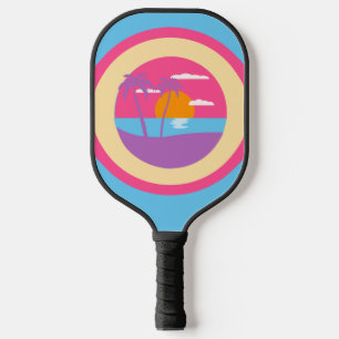 Bright pink neon tropical summer palm tree island pickleball paddle