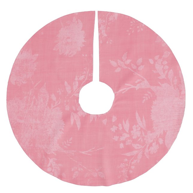 Bright Pink on Pink Floral Pattern Brushed Polyester Tree Skirt (Front)