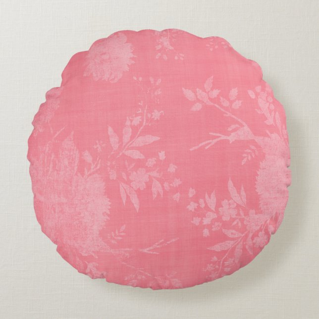 Bright Pink on Pink Floral Pattern Round Pillow (Front)