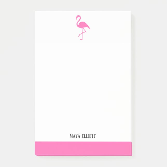 Bright Pink on White Flamingo & Border w/ Name Post-it Notes (Front)