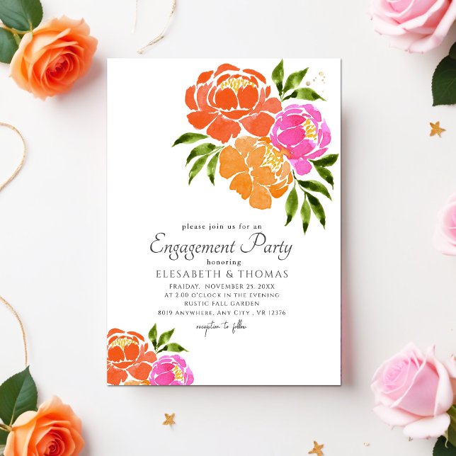 Bright Pink Orange Coral Floral Summer Wedding Invitation (Creator Uploaded)