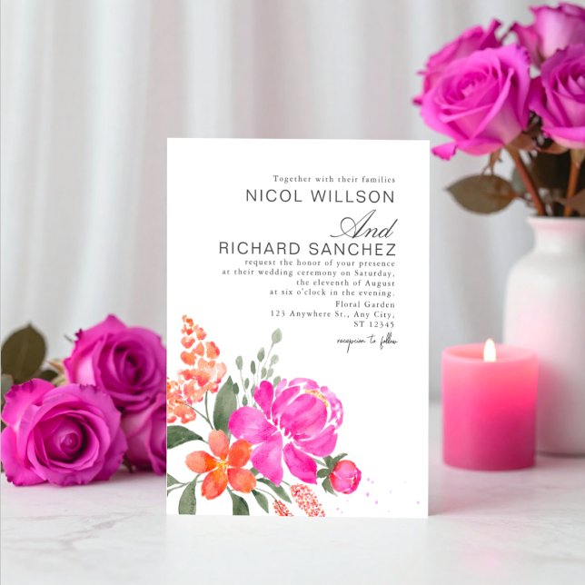 Bright Pink & Orange Floral Wedding  Invitation (Creator Uploaded)