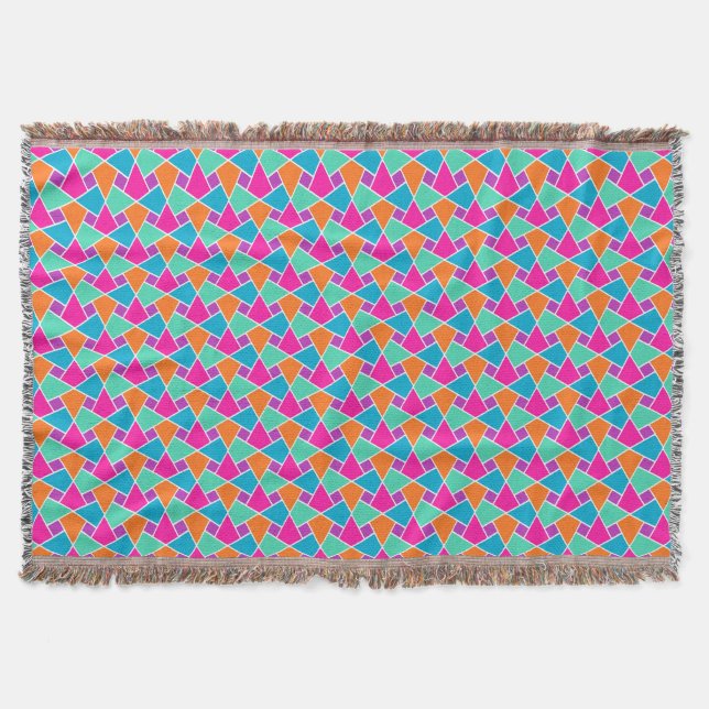 Bright Pink, Orange, Turquoise Islamic Pattern Throw Blanket (Front)