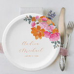 Bright Pink & Orange Vibrant Summer Floral Wedding Paper Plate<br><div class="desc">Celebrate your wedding with these stylish,  vibrant paper plates,  featuring custom text & colourful floral. Easily add your details by clicking on the "personalize" option.</div>