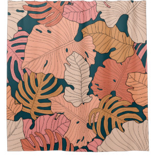 Bright pink, orange, yellow leaves of monstera and