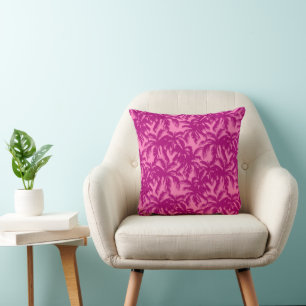 Bright pink Palm pattern Throw Pillow