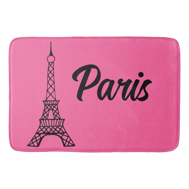 Bright Pink Paris Eiffel Tower Bath Mat Rug (Front)