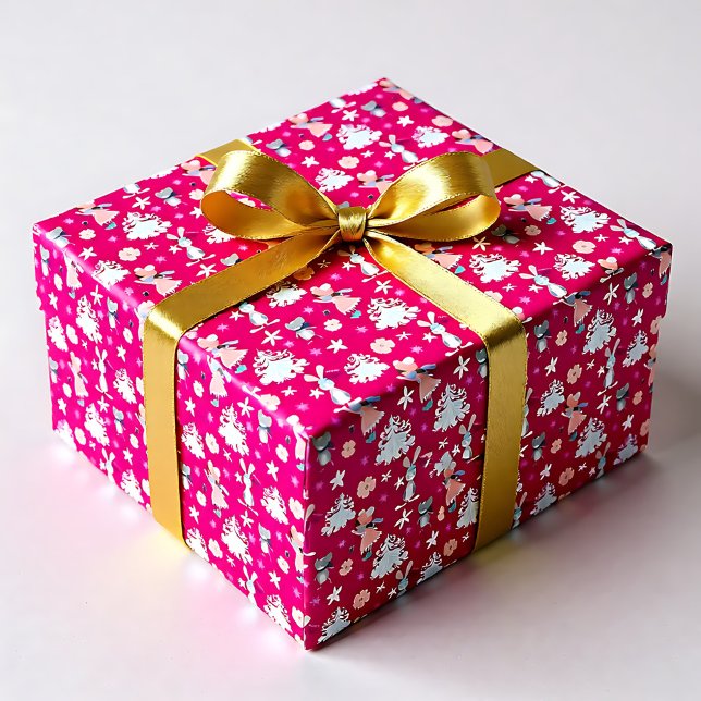 Bright Pink🎄 Pastel Christmas pattern Wrapping Paper (Bright Pink🎄 Pastel Christmas pattern Wrapping Paper)