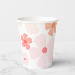 Bright Pink Peach Flower Power Party  Paper Cups