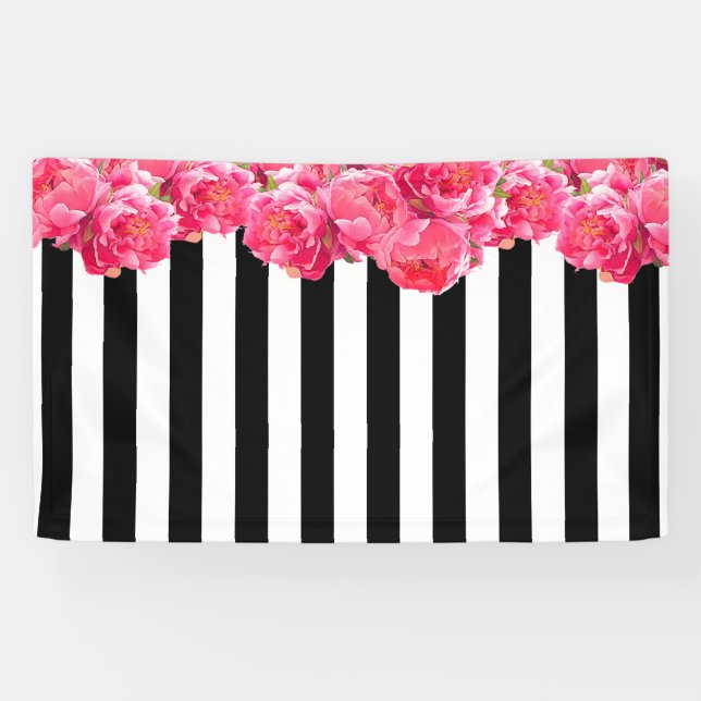 Bright Pink Peonies Horizontal Floral Backdrop Banner (Horizontal)