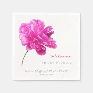 Bright Pink Peony Wedding Welcome Napkin