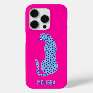 Bright Pink Personalized Modern Cheetah iPhone 15 Pro Case