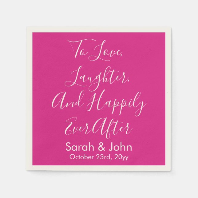 Bright Pink Personalized Script Wedding Reception  Napkin (Front)