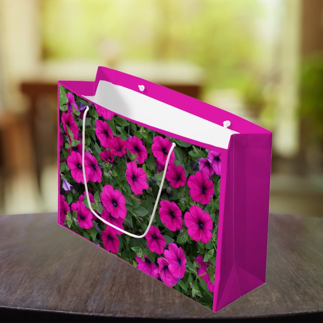Bright Pink Petunias Floral Large Gift Bag (In Situ)