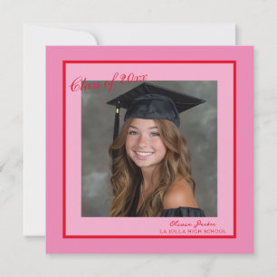 Bright Pink Photo Graduation Invitation