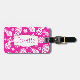 Bright pink pineapple and flower named luggage tag
