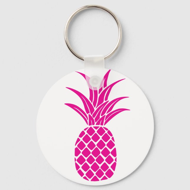 Bright Pink Pineapple Button Keychain (Front)