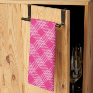 Bright Pink Plaid Pattern Kitchen Towel