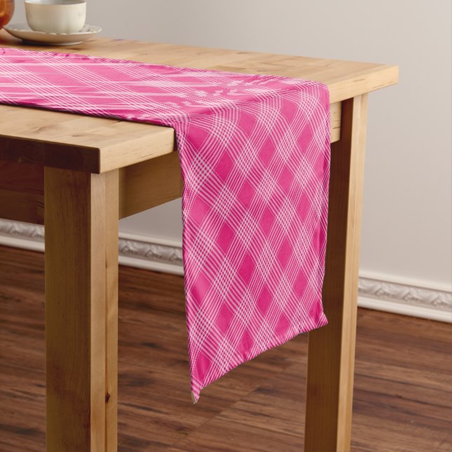 Bright Pink Plaid Pattern Short Table Runner (In Situ)