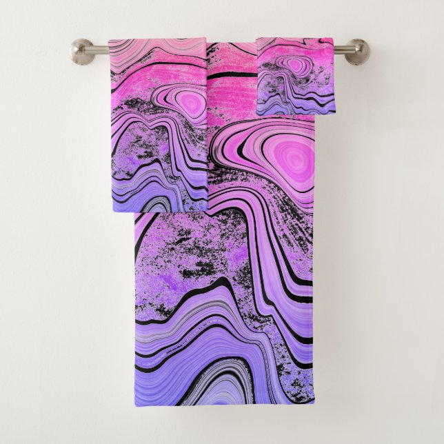 Bright Pink Purple Marble SWIRL TOWEL SET (Insitu)