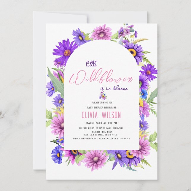 Bright pink purple wildflower is on its way #3 invitation (Front)