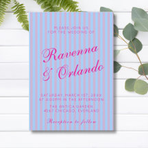 Bright Pink Retro Blue Pink Stripe Wedding