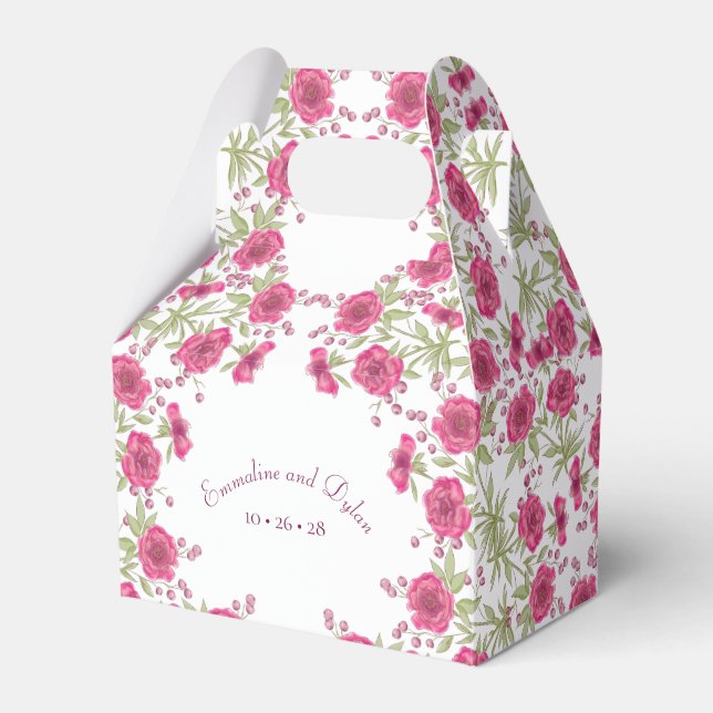 Bright Pink Rose Wedding Favor Box (Front Side)