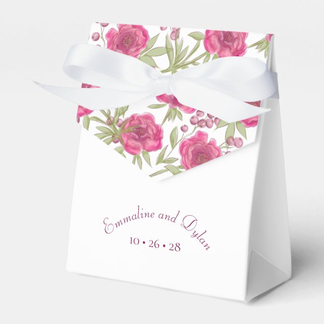 Bright Pink Rose Wedding Favor Box (Front Side)