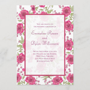 Bright Pink Rose Wedding Invitation