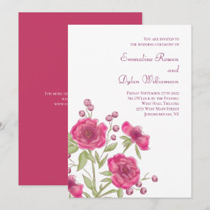 Bright Pink Rose Wedding Invitation