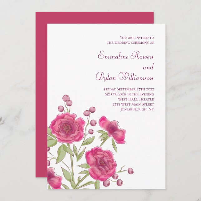 Bright Pink Rose Wedding Invitation (Front/Back)