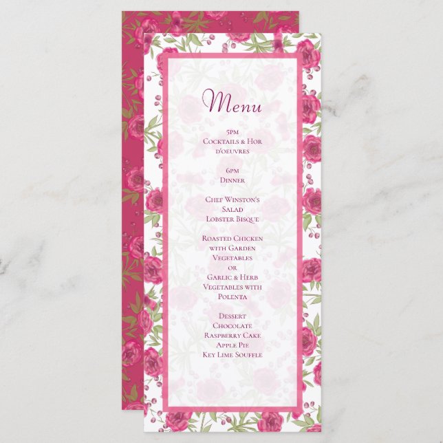 Bright Pink Rose Wedding Menus (Devant / Derrière)