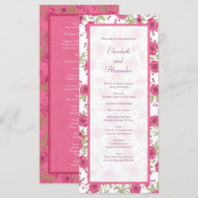 Bright Pink Rose Wedding Programs (Front/Back)