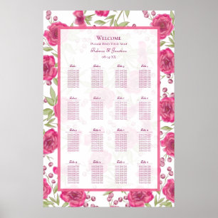 Bright Pink Rose Wedding Seating Chart