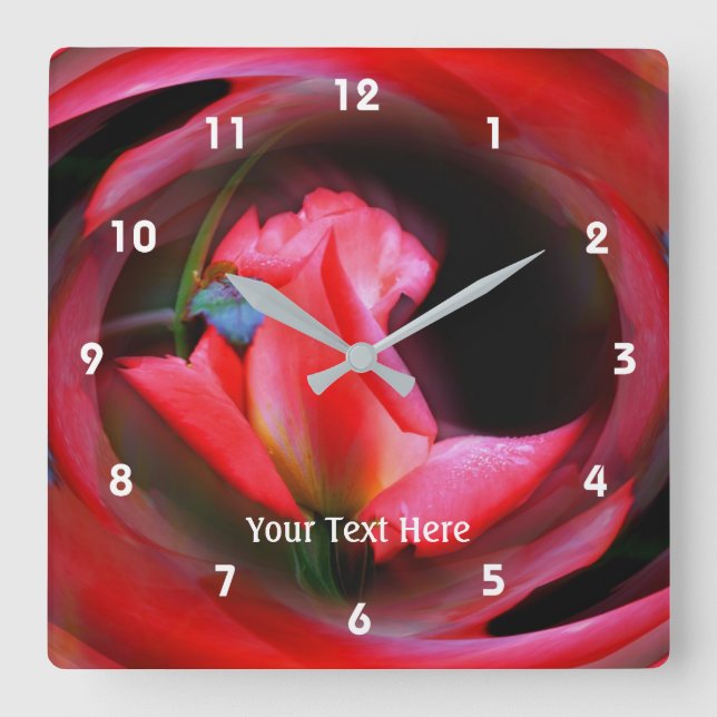Bright Pink Rosebud Abstract Art Square Wall Clock (Front)