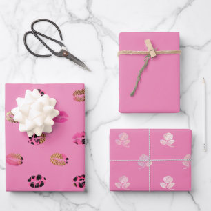 Bright Pink Roses and Leopard Lips Wrapping Paper Sheet