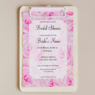 Bright Pink Roses Bridal Shower Invitation