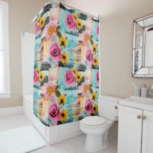 Bright Pink Roses & Sunflowers on Abstract