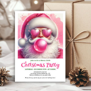 Bright pink santa bubble gum watercolor Xmas   Invitation