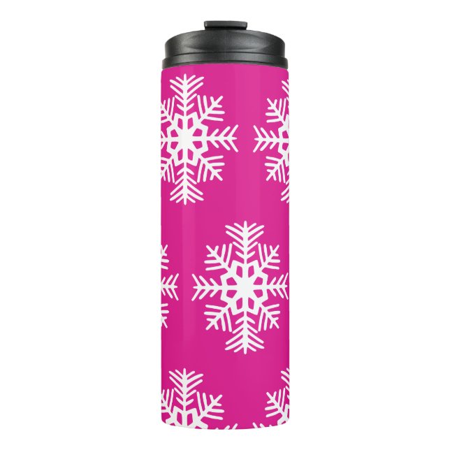 Bright Pink Snowflakes Thermal Coffee Tumbler (Front)