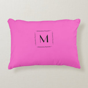 Bright Pink Solid colour Monogram Name Accent Pillow