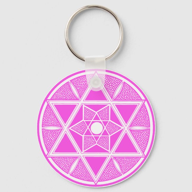 Bright Pink Star of David Keychain (Front)