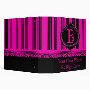 Bright Pink Stripe Monogram Binder