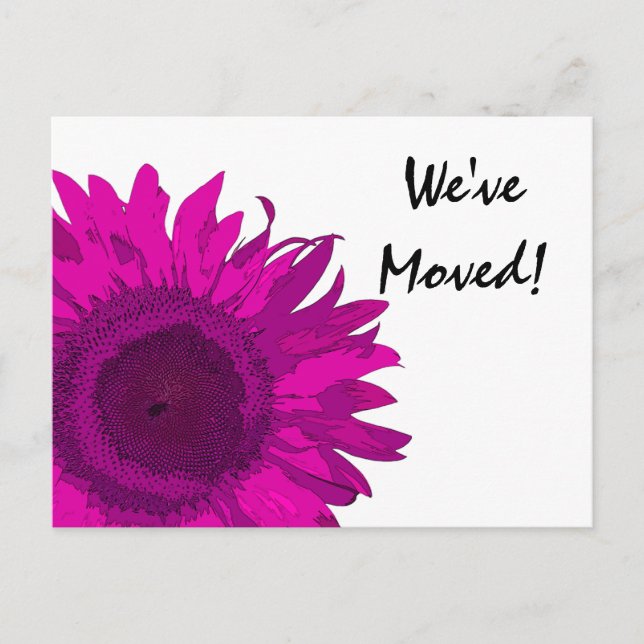 Bright Pink Sunflower Change of Address Announcement Postcard (Front)