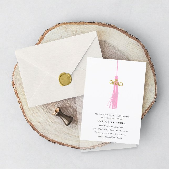 Bright Pink Tassel Graduation Party Photo Custom Invitation (Creator Uploaded)